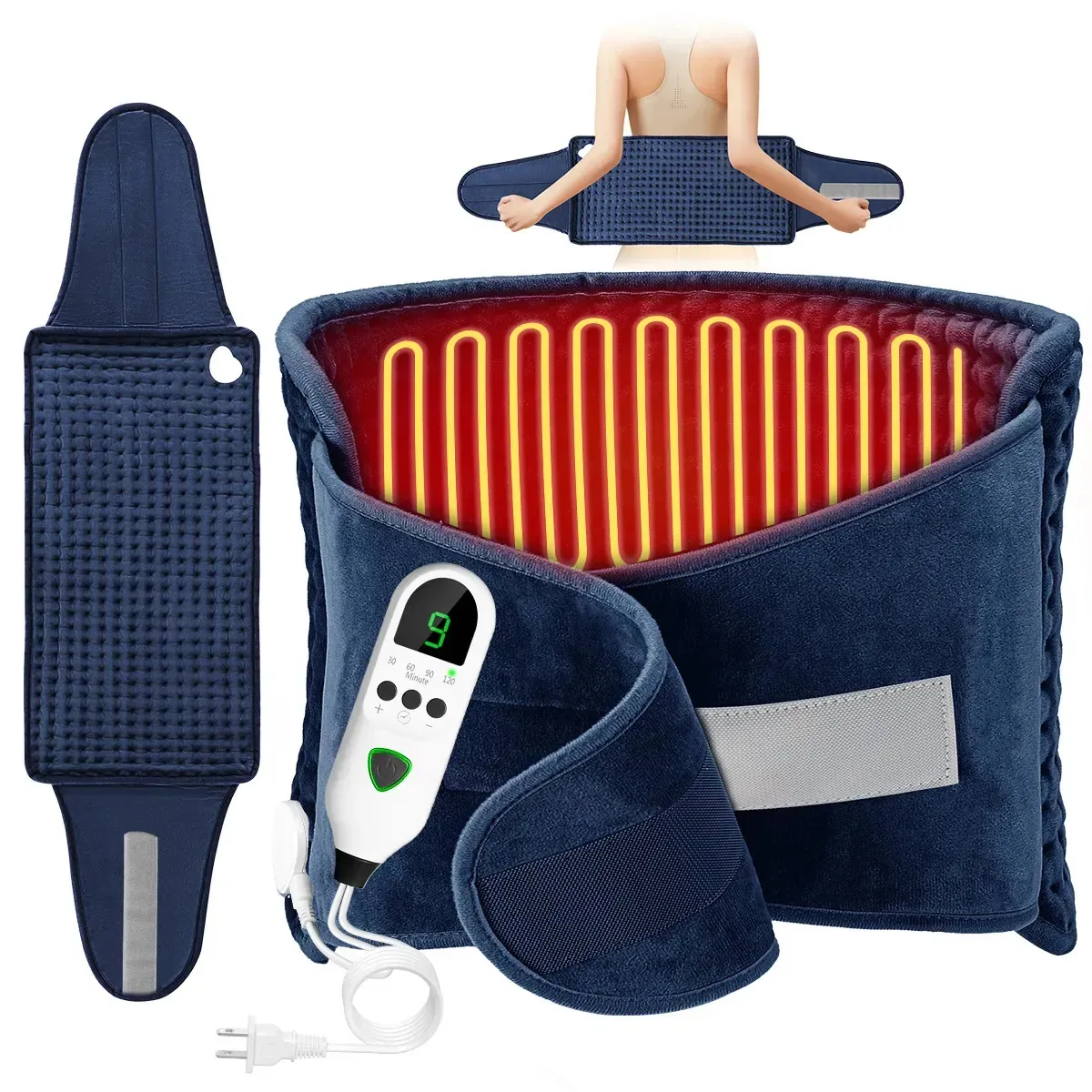 Almofada de aquecimento elétrica Juopld Cushion Hot Compress Belt 120* 31,5 cm, 9 níveis de temperatura e 4 níveis de temporizador, cor cinza