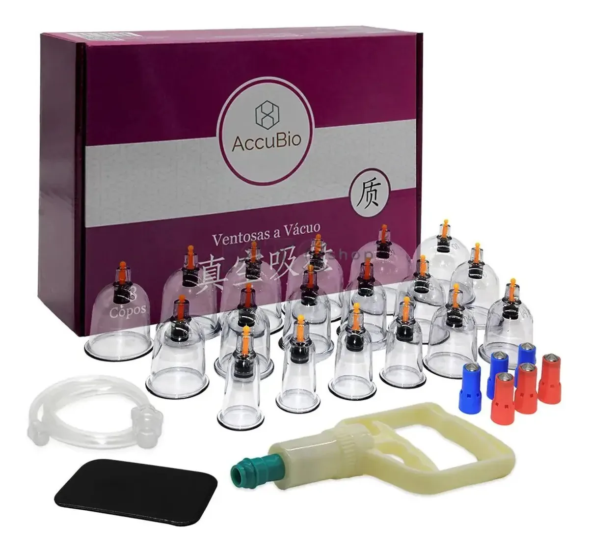 Kit Ventosas Com Pistola 18 Copo Accubio Terapia Integrativa