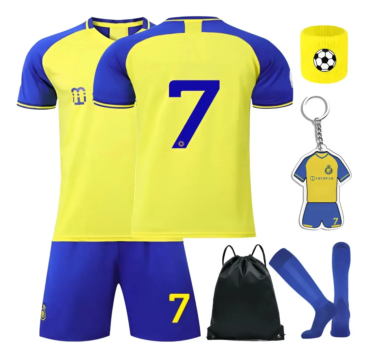 Conjunto de uniformes de futebol para crianças, terno de futebol amarelo de 6 peças (30)