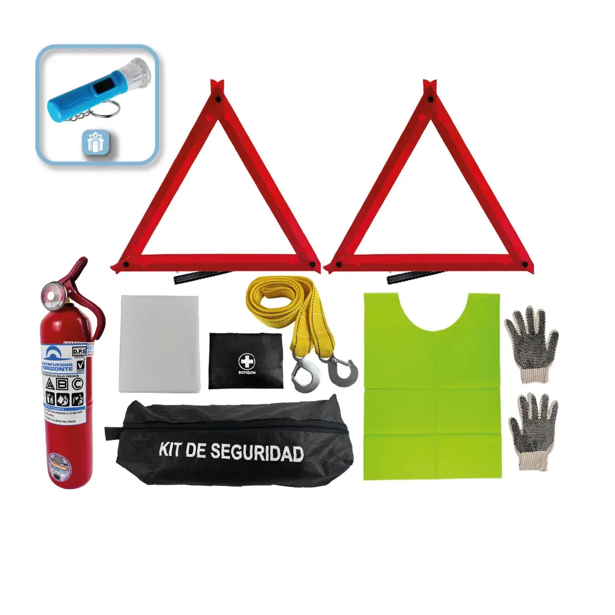 Kit regulatório de segurança veicular 8 em 1 adequado para extinção de incêndios em Vtv de 1 kg, mais faróis, primeiro kit, lanterna de presente