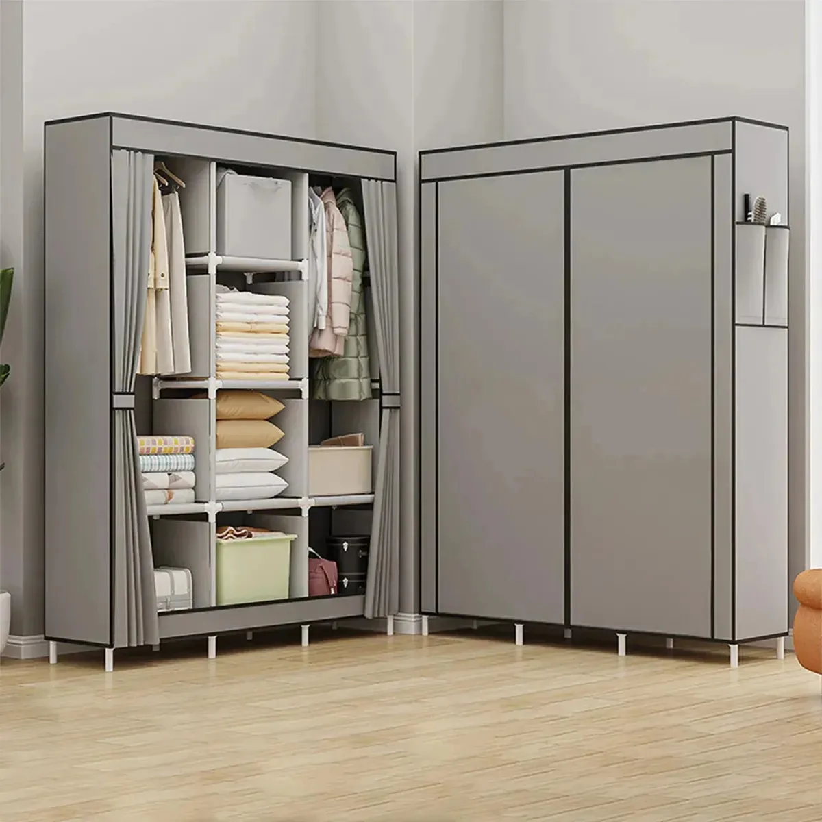 Armário de guarda-roupas Armável Armável Organizador de quarto cinza