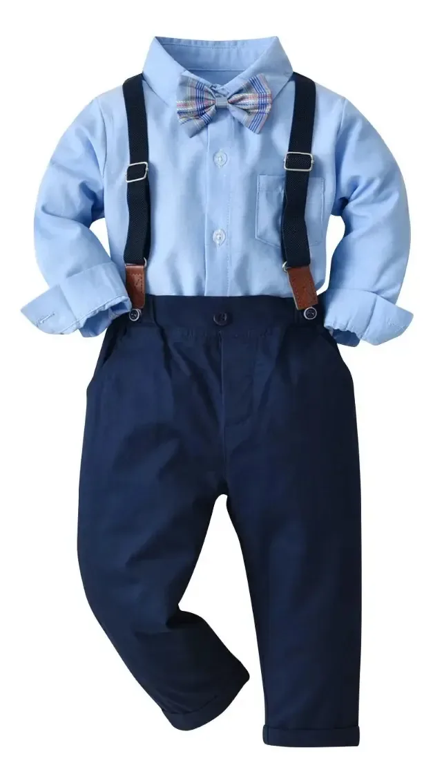 Conjunto de ternos formais para festas para bebês de 6 a 4 anos, cor azul, tamanho de 2 a 3 anos
