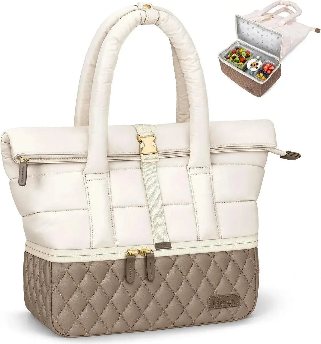 Bolsas Térmicas Loncheras para Mulher Bolsa de Almuerzo Escolar Mancro Beige