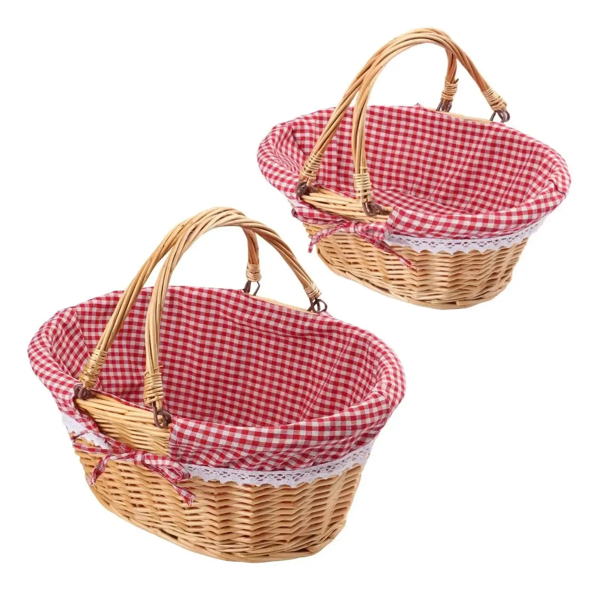 Pacote com 2 cestos de vime Gniemckin de 32 e 32 cm com alça natural