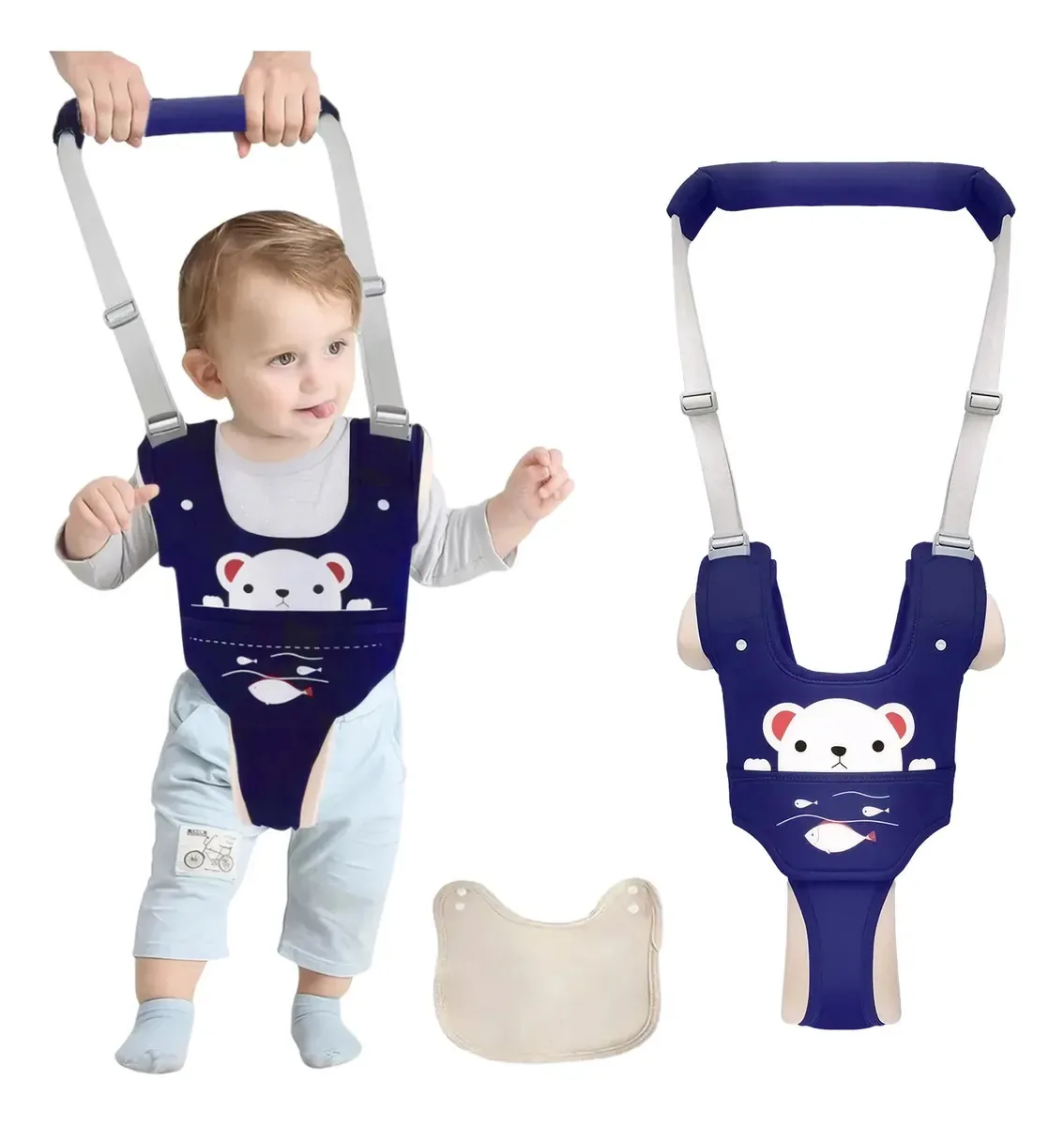 Arneses de segurança para bebês, cinto de caminhada ajustável para bebês com babadores, assistente de caminhada, andador para bebês, cinto de segurança removível, calças de proteção de virilha