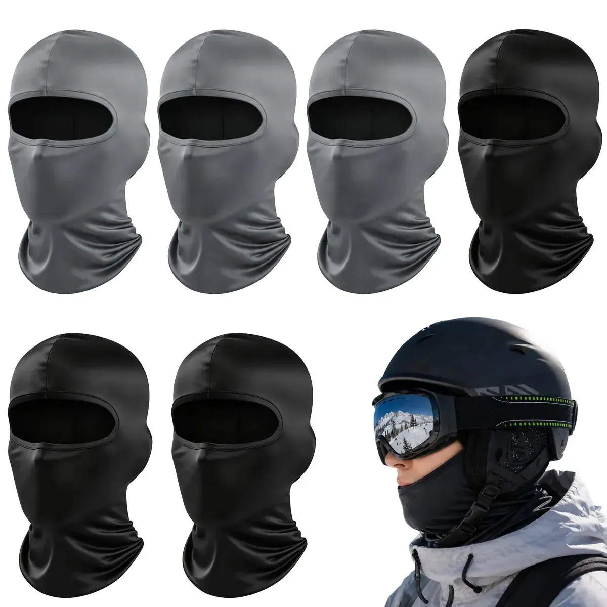 3 peças pretas e 3 peças de bandana cinza, balaclava e balaclava tática, máscara facial protetora, acessórios e acessórios práticos para motocicletas, design unissex para homens e mulheres