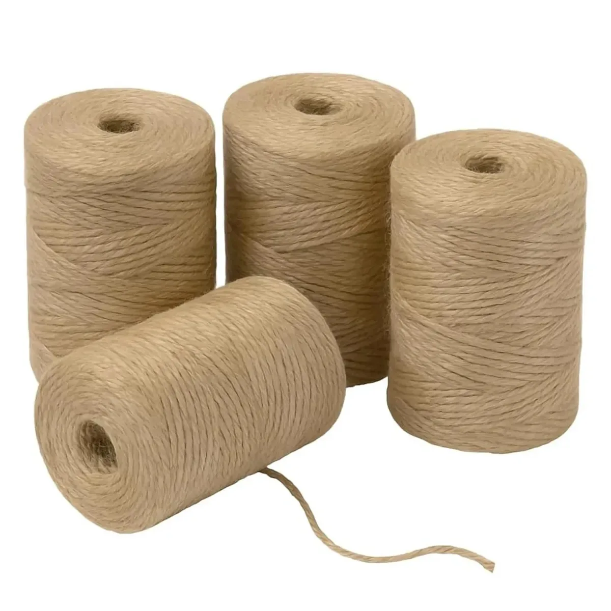 Pacote com 4 fios de juta natural de 2 mm x 80 m para artesanato, raspador de gatos, costura e bordado, material de retrosaria durável para todos os tipos de tecidos e decoração