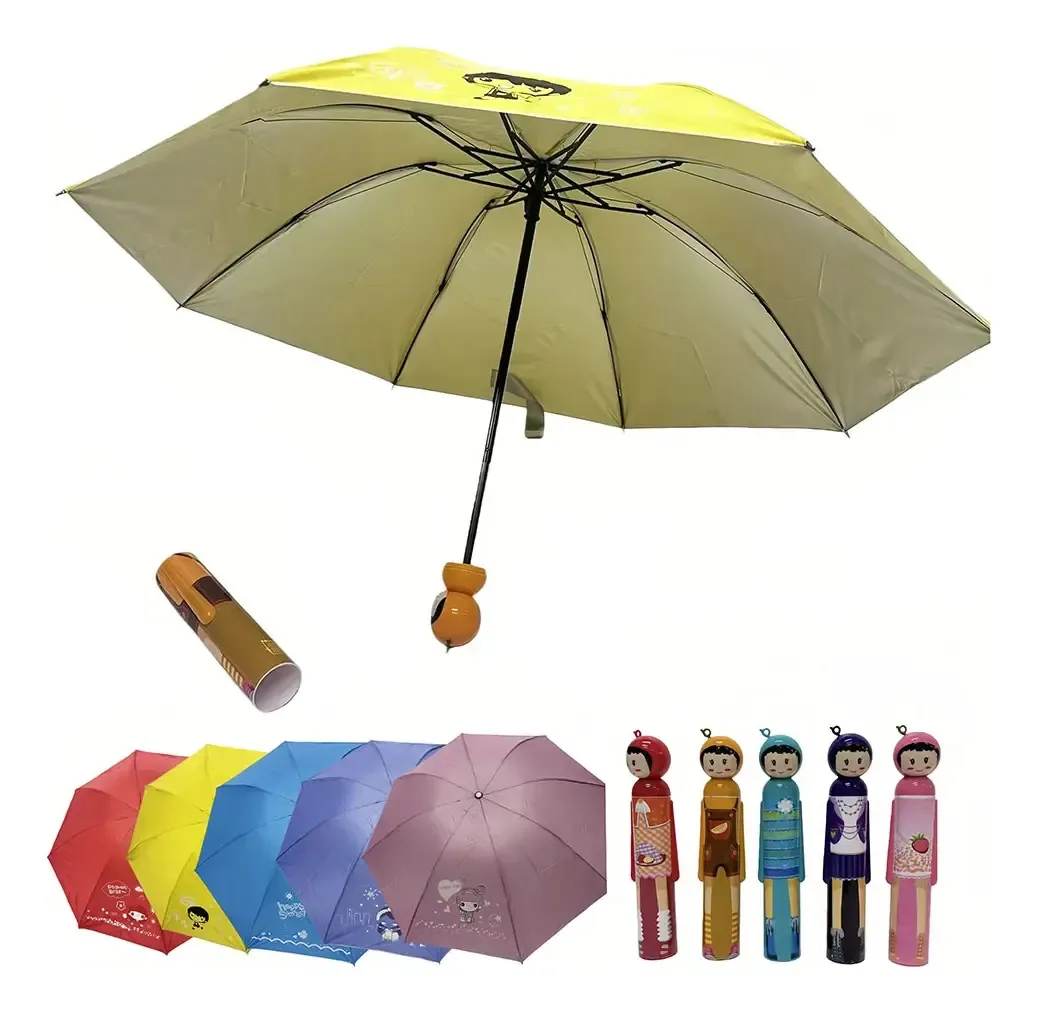Guarda-chuva de desenho animado dobrável laranja para sol e chuva