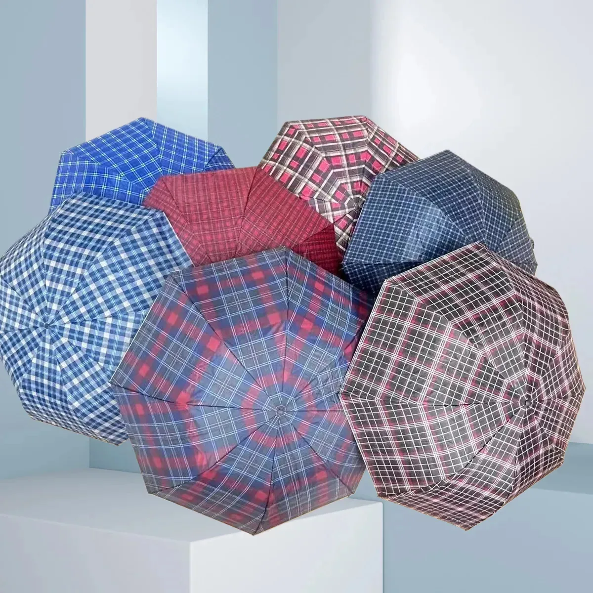 Guarda-chuva dobrável, impressão quadriculada, cor