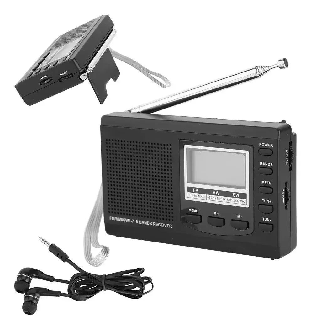 Mini rádio Yencoly, mini rádios portáteis, receptor FM/MW/SW com despertador digital, receptor de rádio FM, rádio de carro, rádio AM/FM (preto)