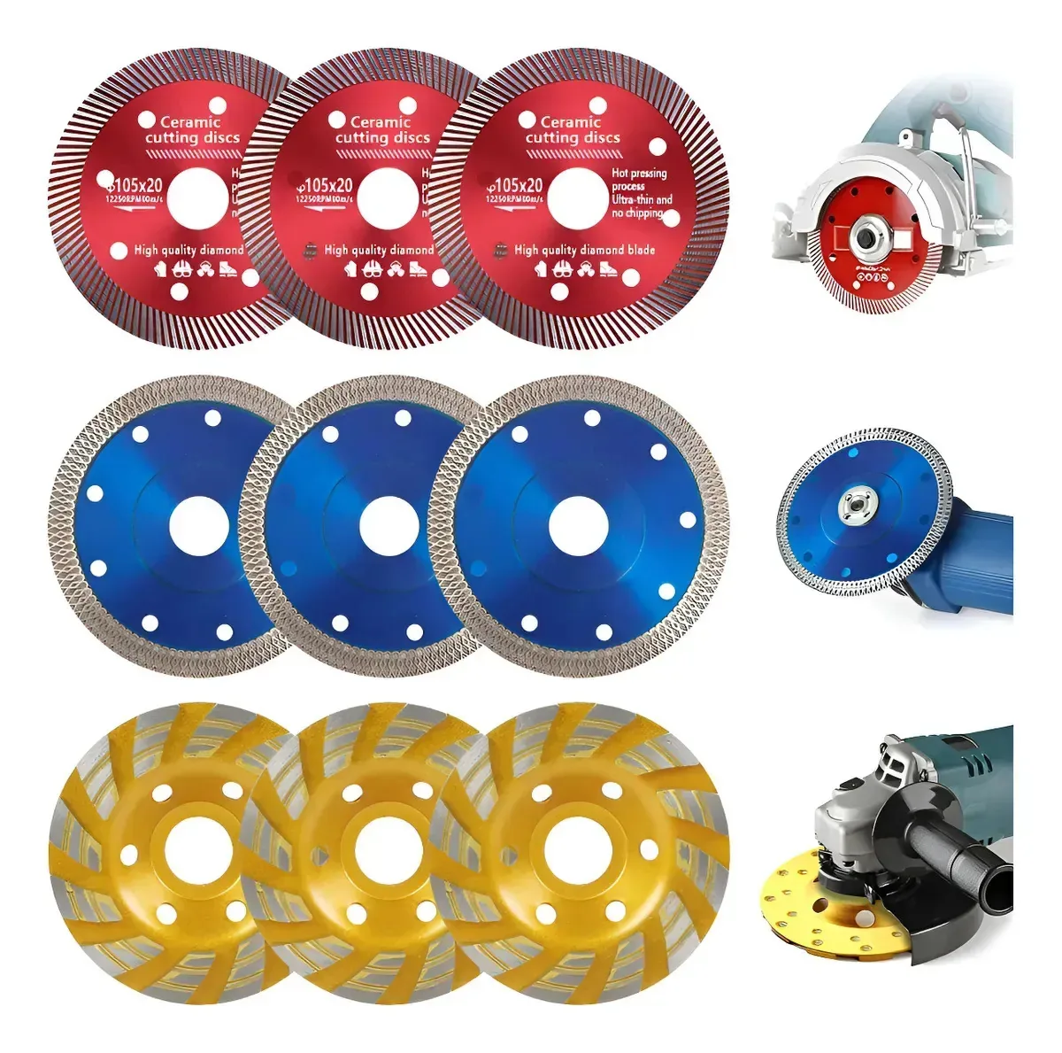 Autrucker 9pz Discos de diamante, mármore, granito, porcelanato, cerâmica