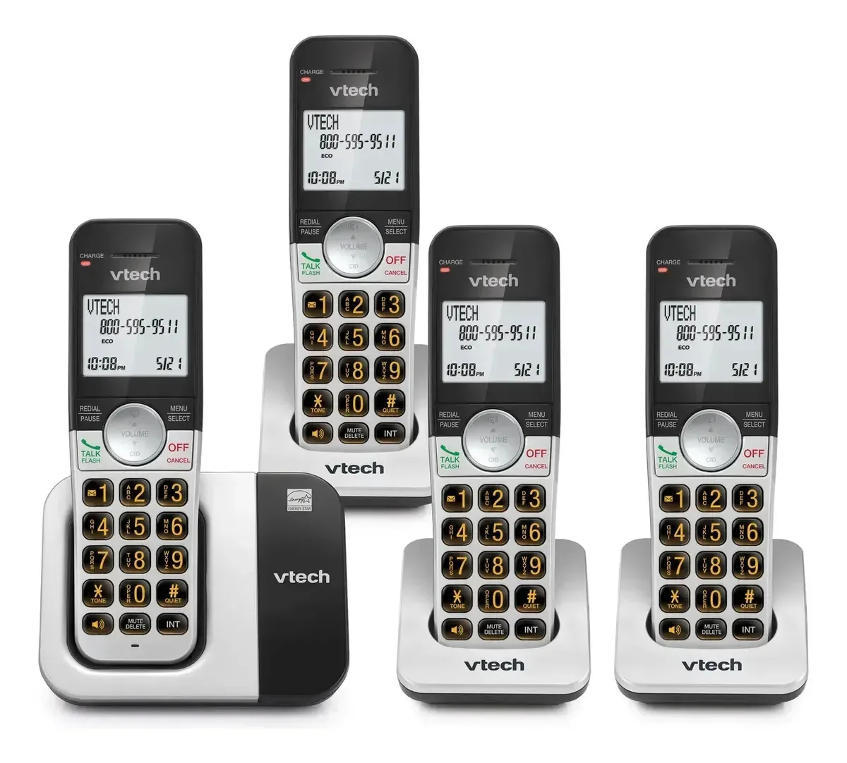 Conjunto de 4 telefones com tela iluminada Vtech Vg231-4 pretos