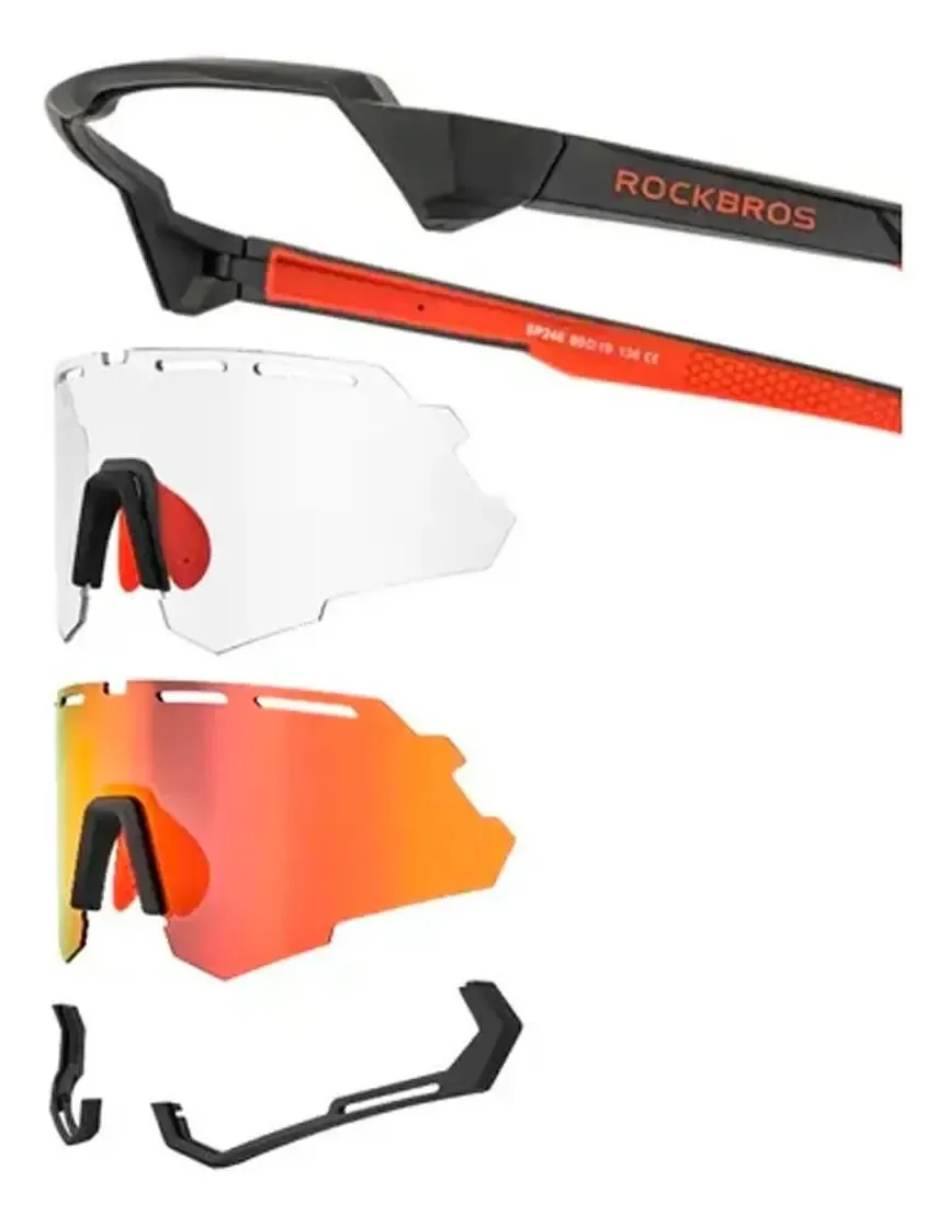 Lentes Rockbros Sp246 2 lentes (polarizadas e fotocromáticas) Fotocrômicas e polarizadas em preto/vermelho