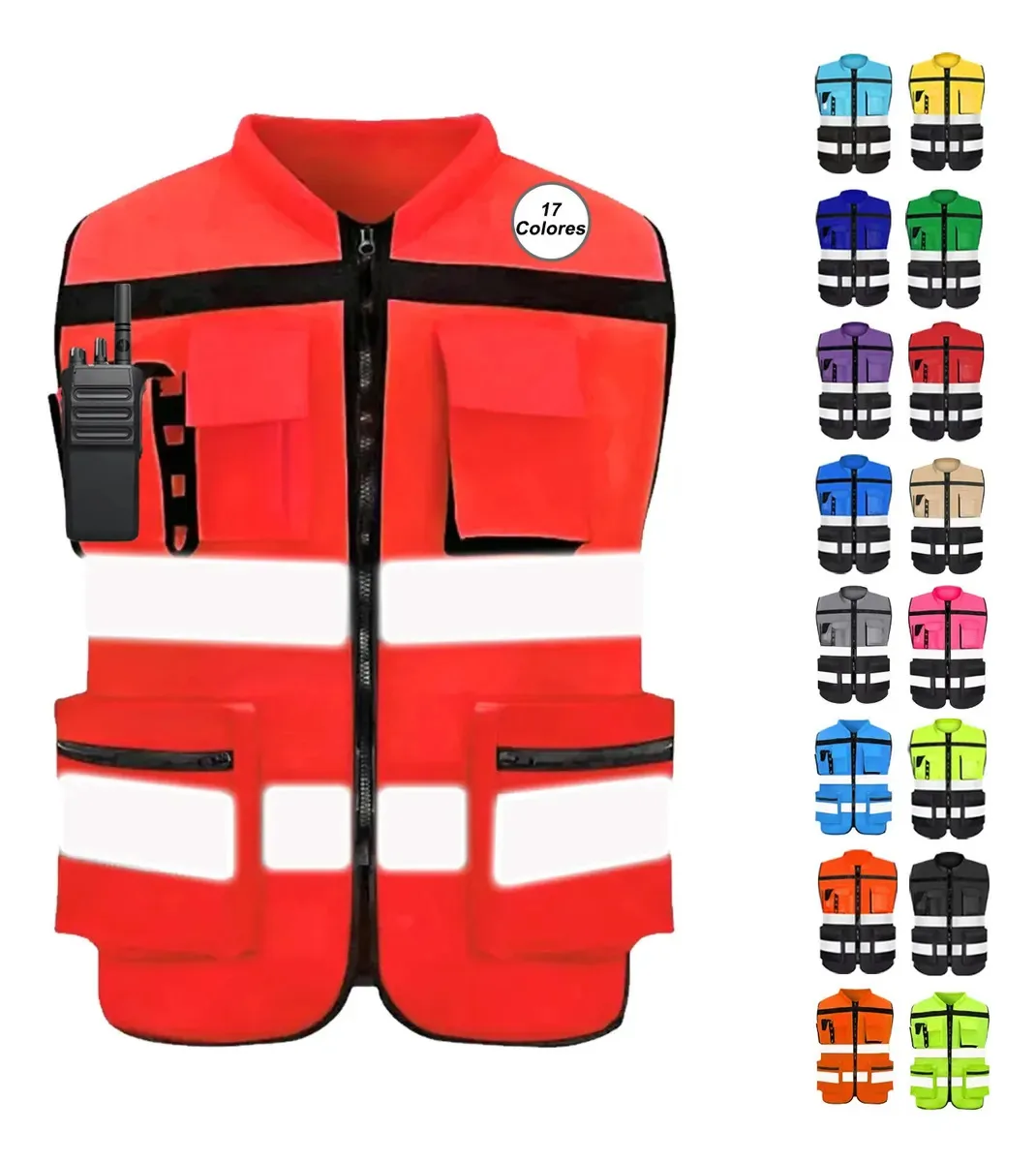 Coletes de segurança industrial refletivos, cores, vermelho fluorescente, L