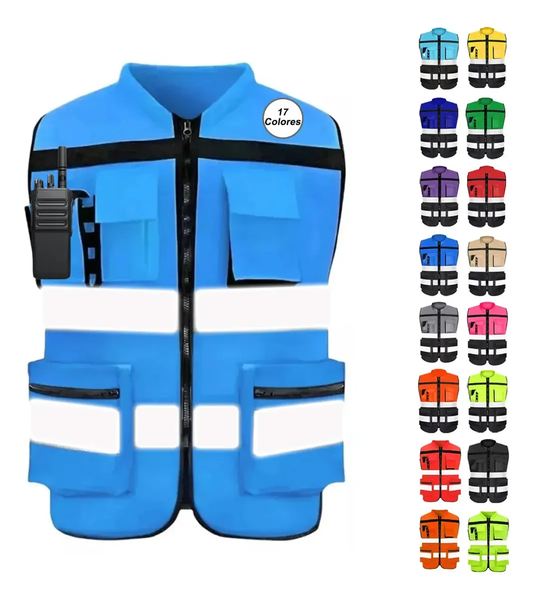 Coletes de segurança industrial refletivos, cores: azul, aço fluorescente 2xl