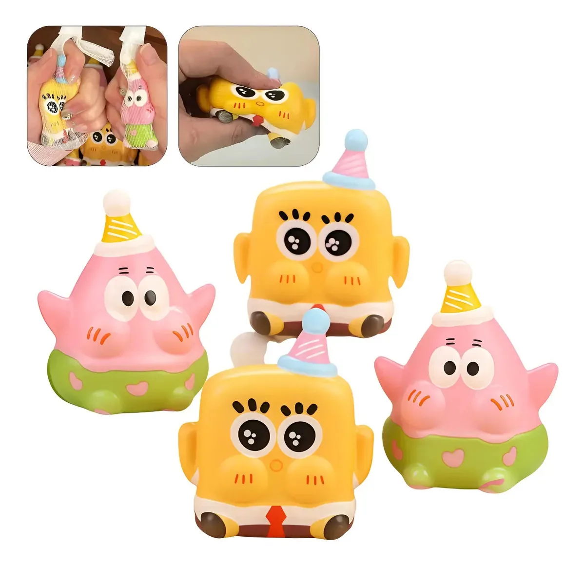 4 peças de brinquedos antiestresse Squishies SpongeBob & Patrick, 4 peças