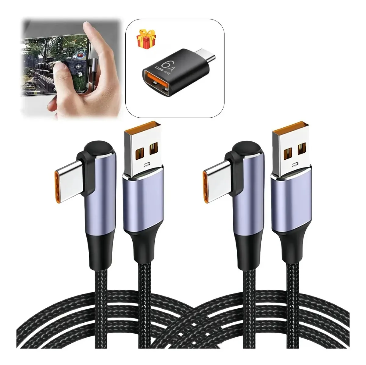 2 unidades de cabos USB A tipo C, carregamento rápido, 100 w, dados, 1 metro