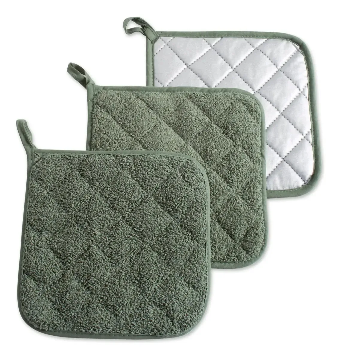 Dii feita de 100% algodão felpudo, luvas resistentes ao calor, laváveis à máquina para a cozinha básica do dia a dia, alças para panelas, verde alcachofra, 1, 3
