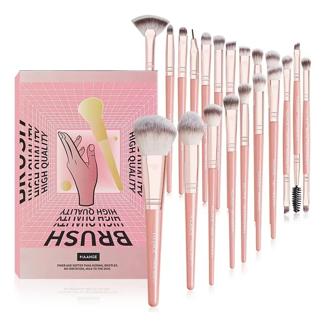 Kit de pincéis de maquiagem, 20 unidades para maquiagem profissional, rosa claro