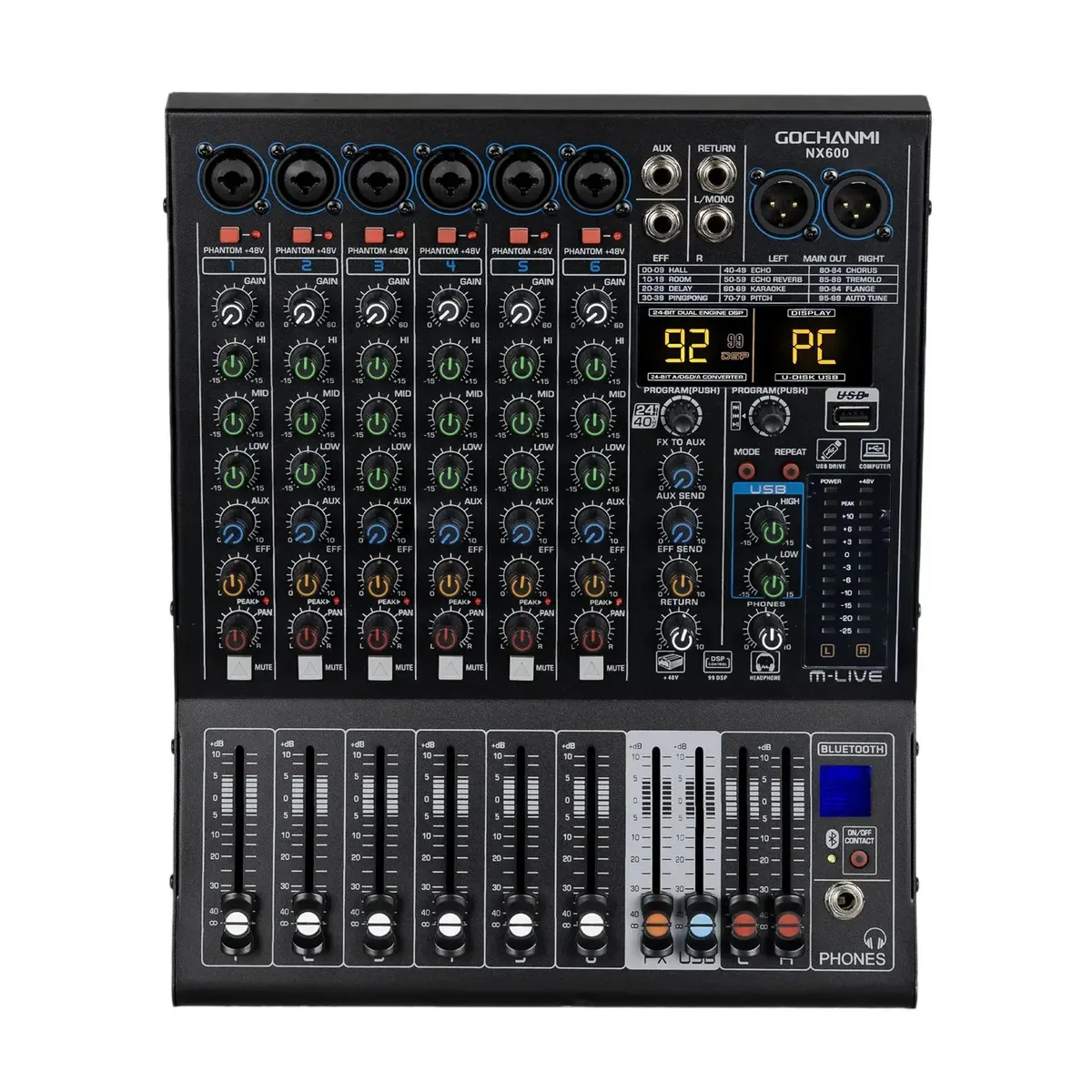 Mesa De Som Gochanmi Nx600 Mixer Profissional 6 Canais 99dsp