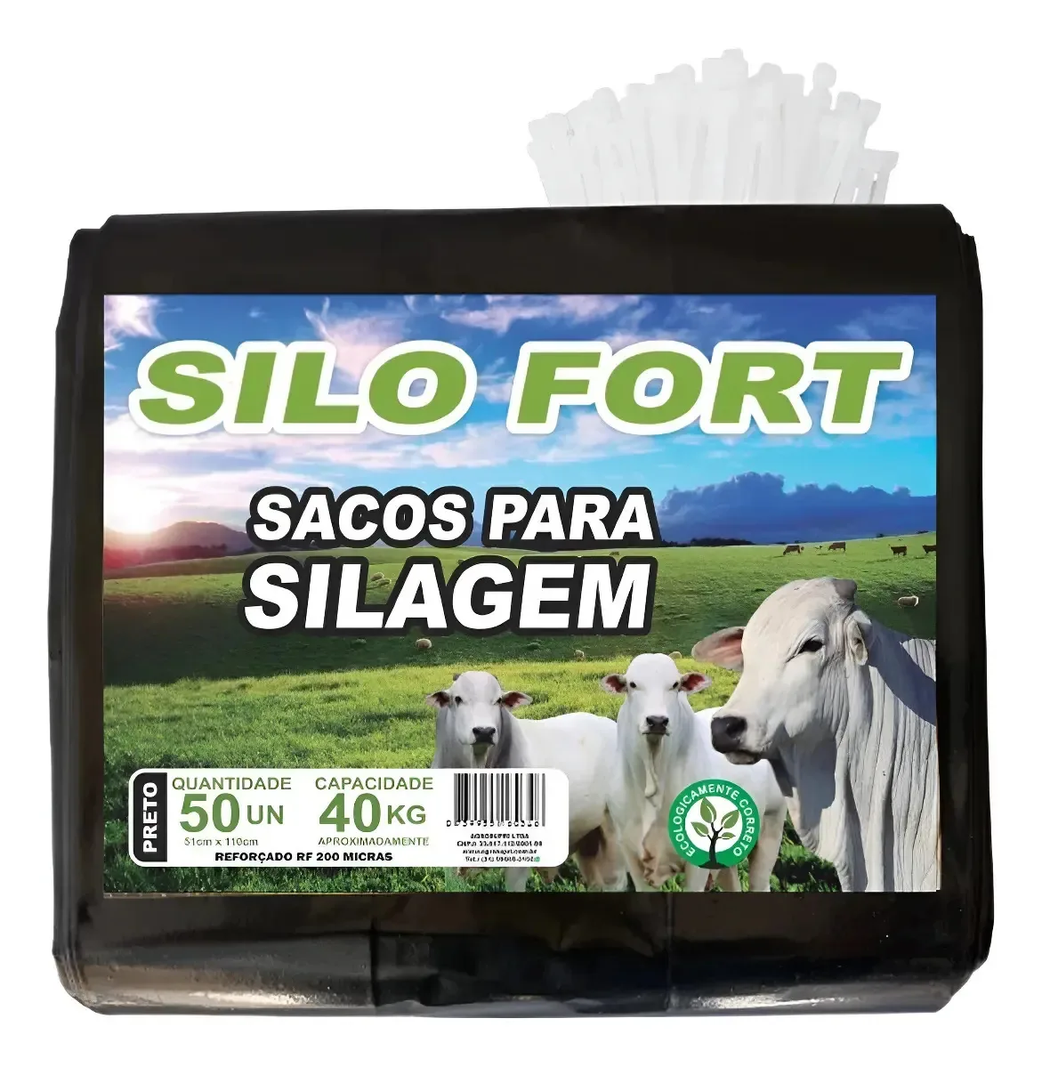 Sacos Para Silagem Prt 51x110 200 Micras C/50 + Abraçadeiras