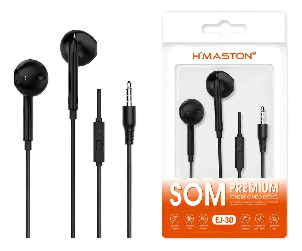 Fone De Ouvido Com Fio Com Controle E Microfone 3.5mm Cor Preto