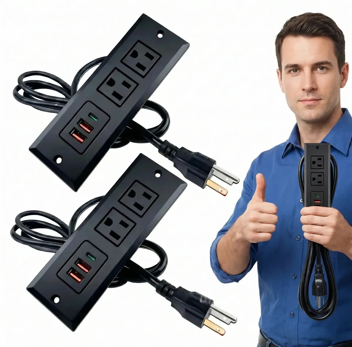 2 unidades de tomada de mesa embutida com conectores e porta USB