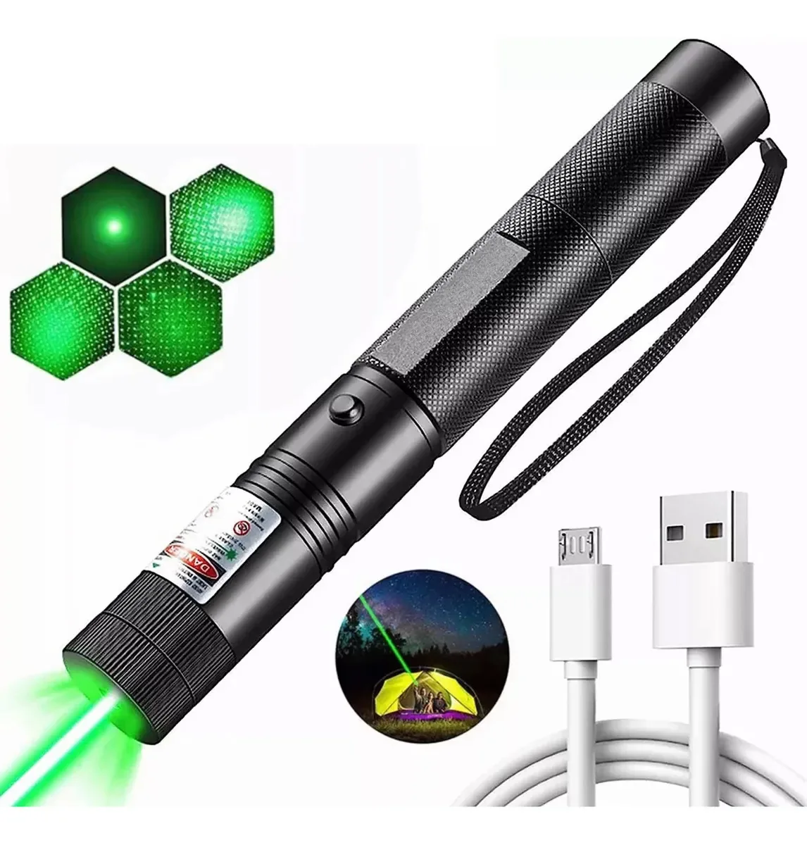 Projetor Laser Pointer Verde Recarregável com Carregamento USB de 20 km