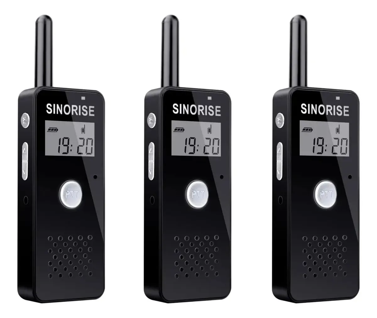 Sinorise Mini Walkie Talkies, rádio bidirecional com fones de ouvido e microfone, pacote com 3