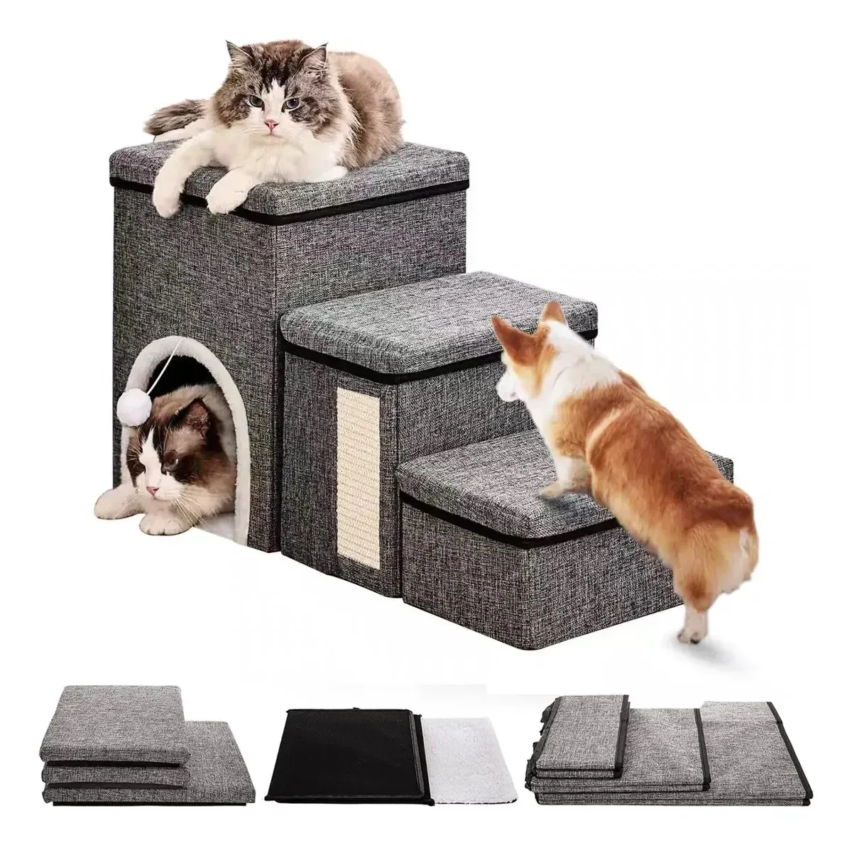 Escadas para cães e gatos com 3 degraus Escada dobrável cinza