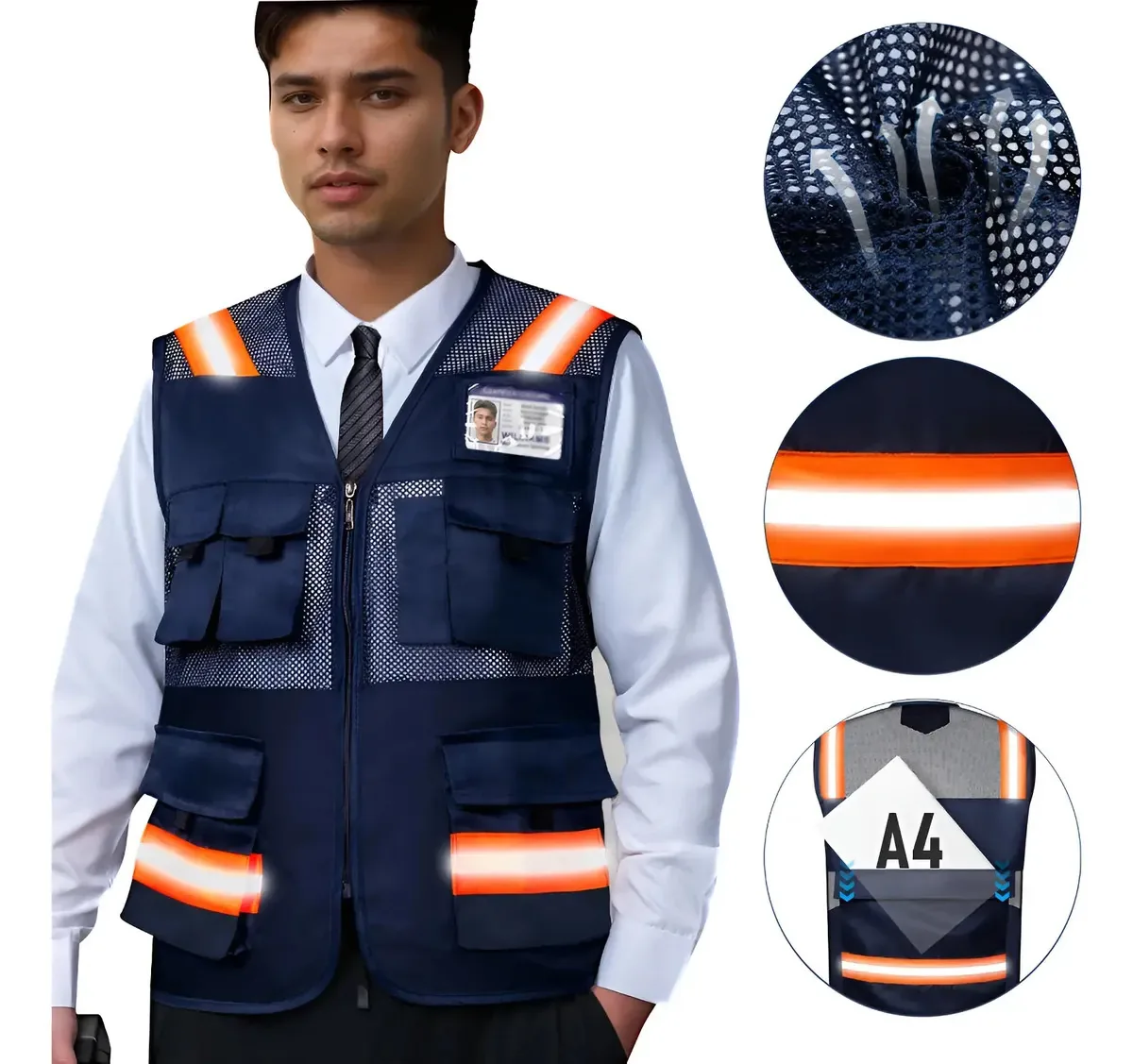 Colete de segurança industrial refletivo multifuncional azul marinho S