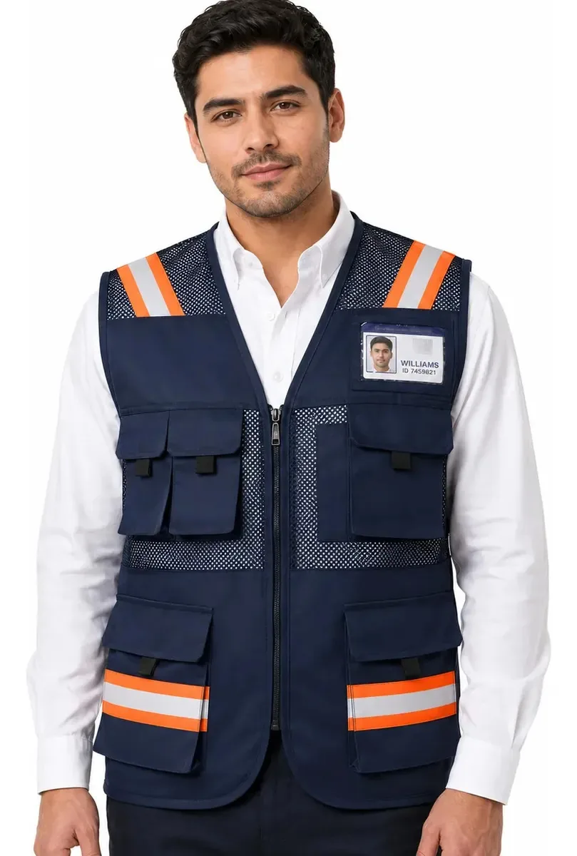 Colete de segurança industrial refletivo multifuncional azul marinho Xl