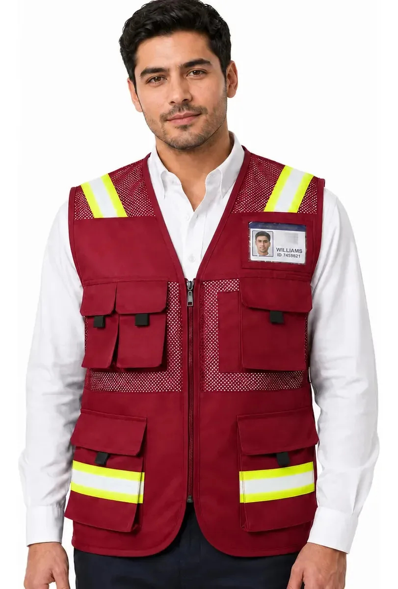 Colete de segurança industrial reflexivo multifuncional vermelho Xl