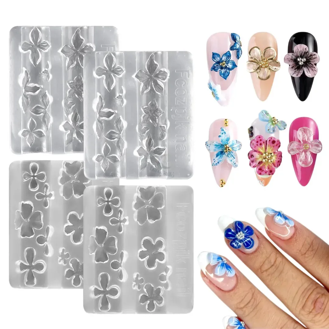 4 peças de flores, unhas, arte, molde de silicone, decoração de pedras para unhas