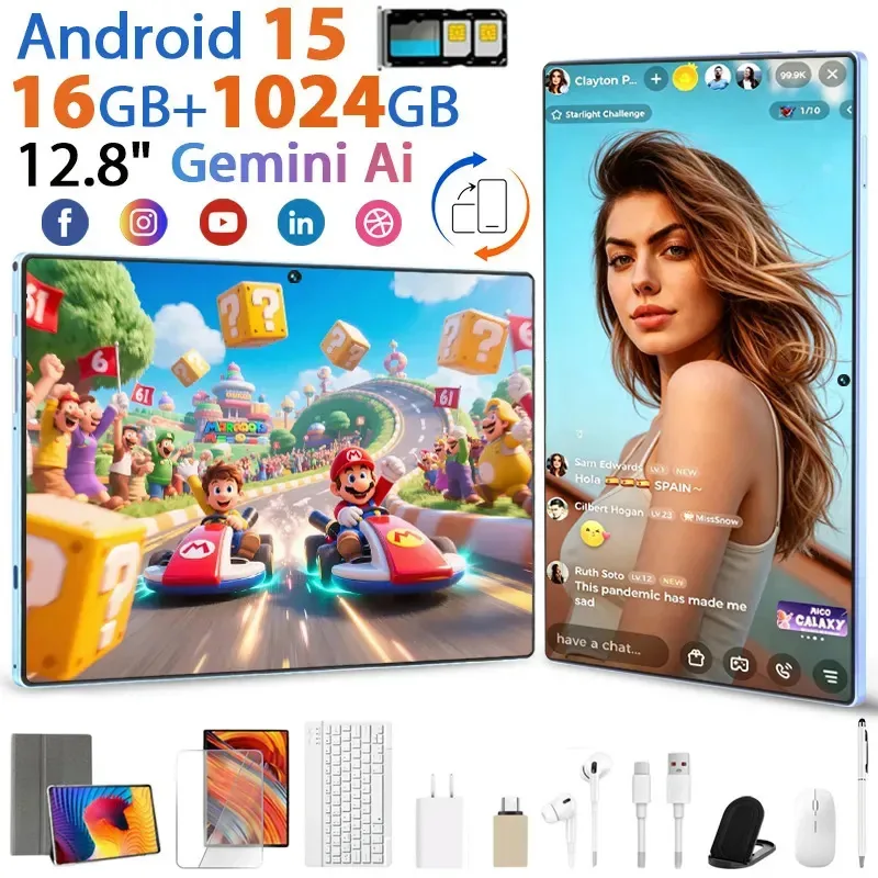 Tablets Android 15 Galaxy Tab Deiaao Tablets economicas 11.6" Gemini Ai 8800mah Bluetooth 5.4 Câmera 48mp + Selfie 24mp 2 En 1 Tablet Con Teclado y ratón Gms Certificación samsung Widevine L1 Azul