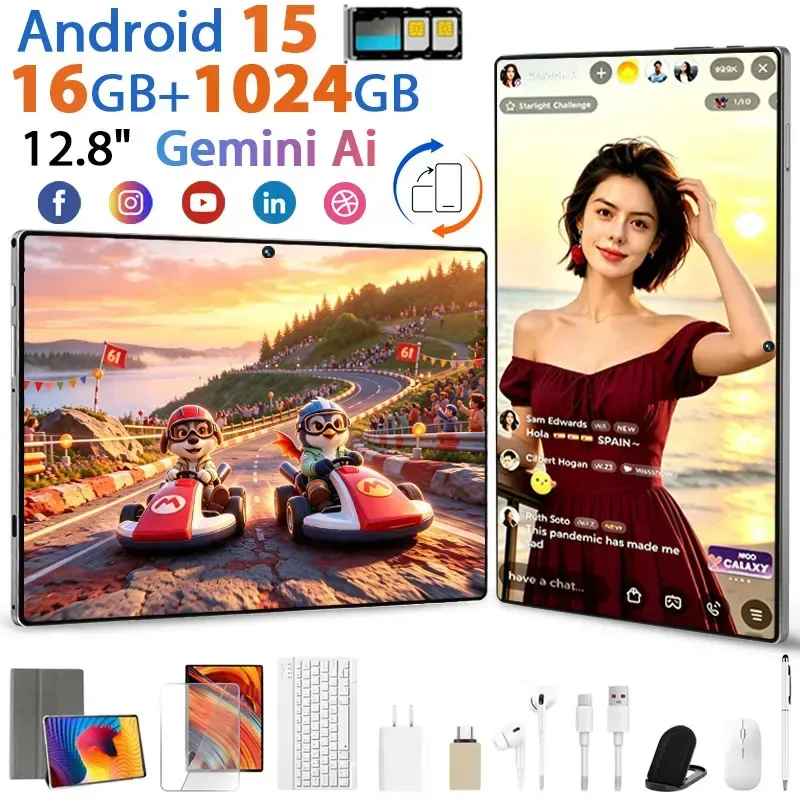 Tablets Android 15 Galaxy Tab Deiaao Tablets economicas 11.6" Gemini Ai 8800mah Bluetooth 5.4 Câmera 48mp + Selfie 24mp 2 En 1 Tablet Con Teclado y ratón Gms Certificación samsung Widevine L1 Negro