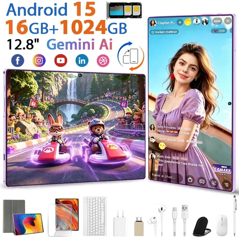 Tablets Android 15 Galaxy Tab Deiaao Tablets economicas 11.6" Gemini Ai 8800mah Bluetooth 5.4 Câmera 48mp + Selfie 24mp 2 En 1 Tablet Con Teclado y ratón Gms Certificación samsung Widevine L1 Pile