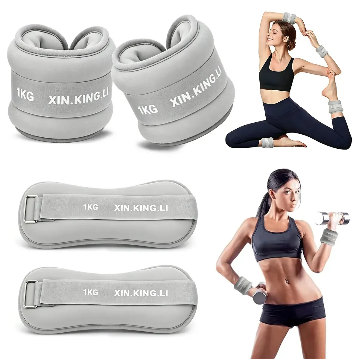 1 par de polainas para Tobillos Y Muñecas 1 kg, 2 unidades de Pesas De Tobillo ajustable Fitness, Juego De Pesas De Entrenamiento De Fuerza, Muñequeras Con Peso Para Gym Ejercicio Yoga Pilates...