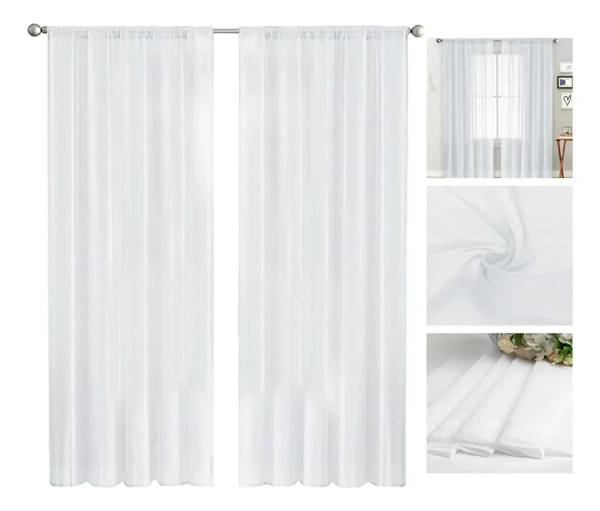 Cortinas opacas de PVC Cowa, cortinas semitransparentes, 300 x 240 cm, adequadas para sala de estar e quarto, 2 painéis. Blanco