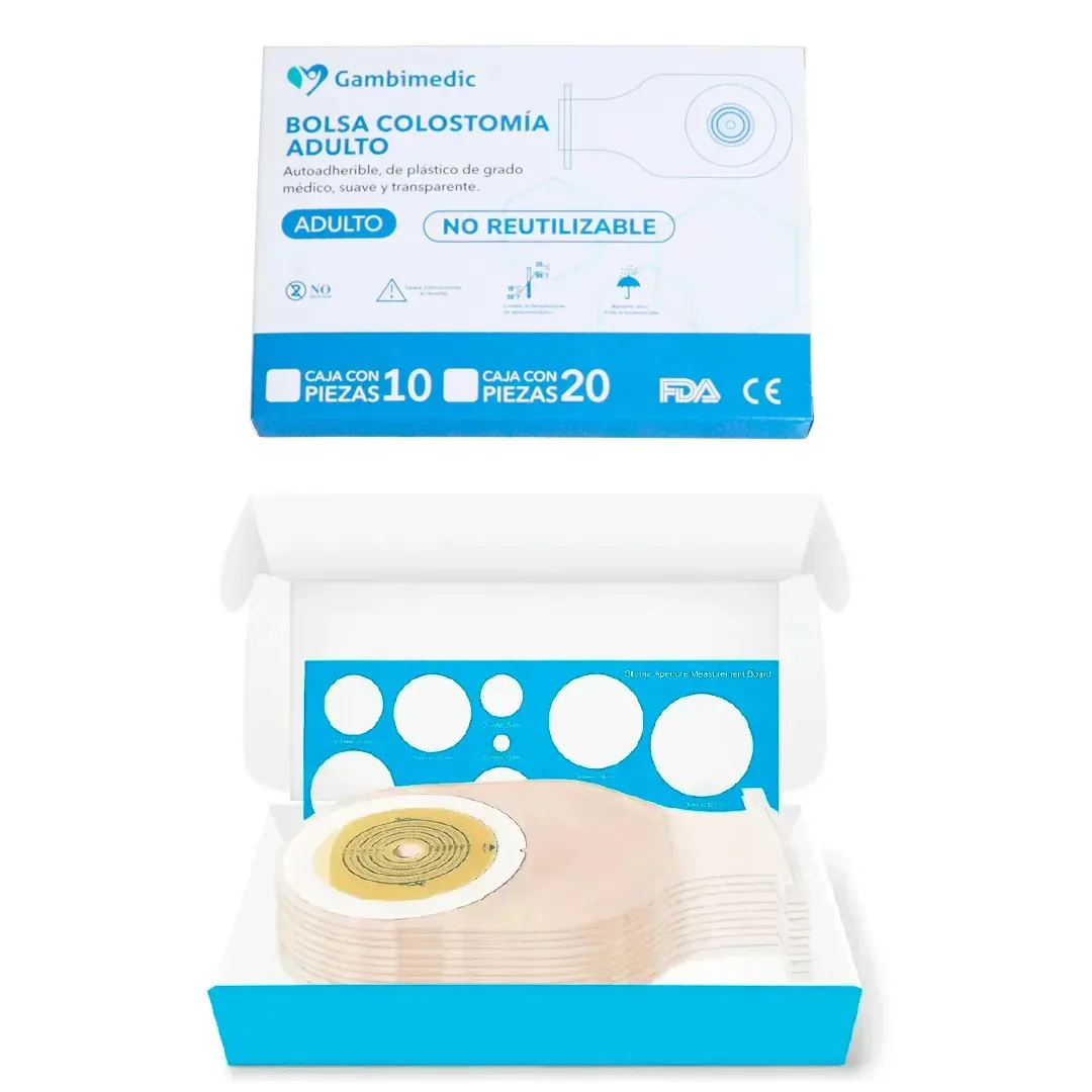 Bolsa de colostomia gambimédica com barreira removível inclui guia, embalagem de plástico autoadesiva de grau médico, pacote de 30 peças