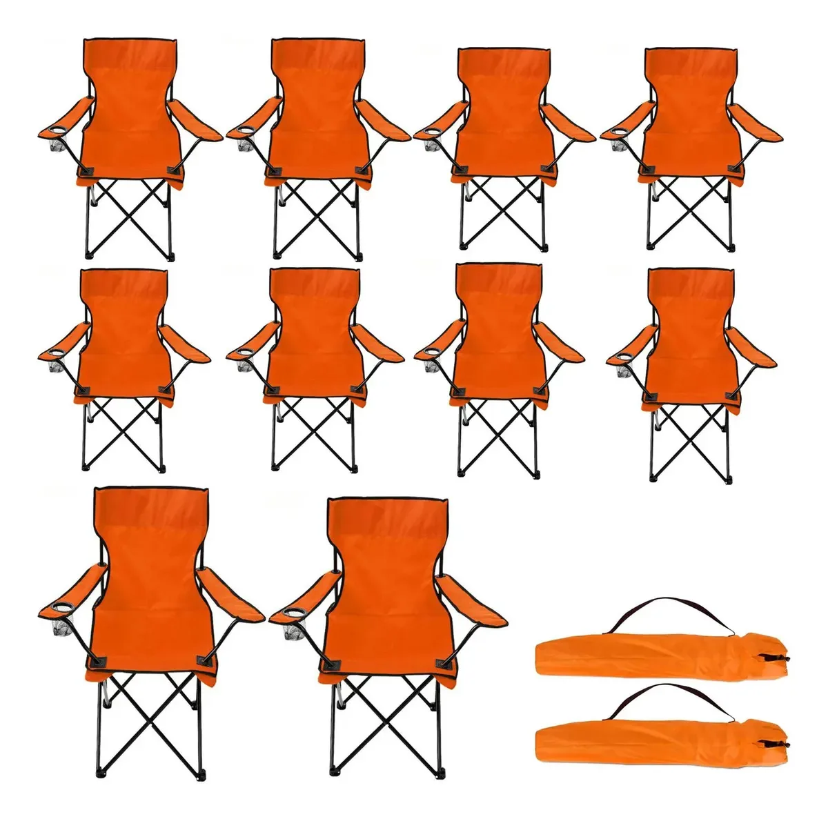 Kit de 10 cadeiras dobráveis: acampamento, jardim, praia, piscina, pesca, cor laranja