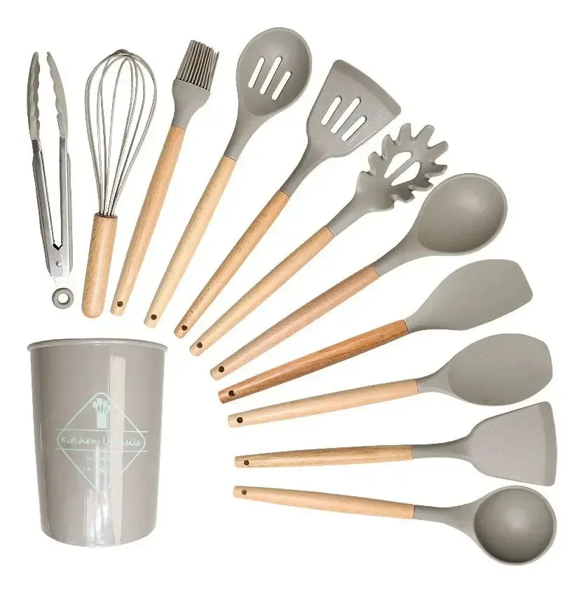 Jogo De 12 Espátulas De Cozinha Utensilios Silicona Reposter