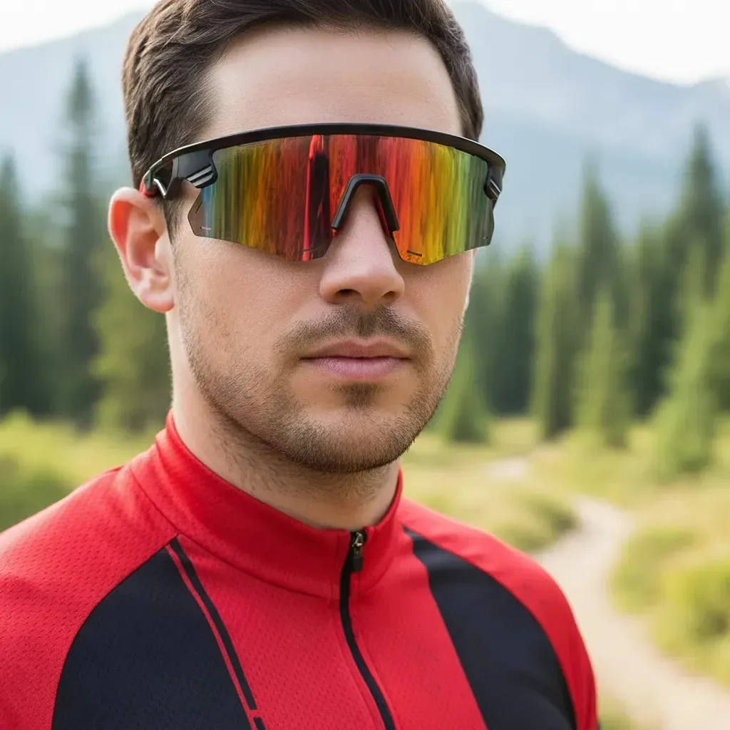 Óculo esportivo POLASUP 9353C1 - vermelho de policarbonato com tratamento da lente clássica armação de plástico - preto e hastes de plástico - 9353c1