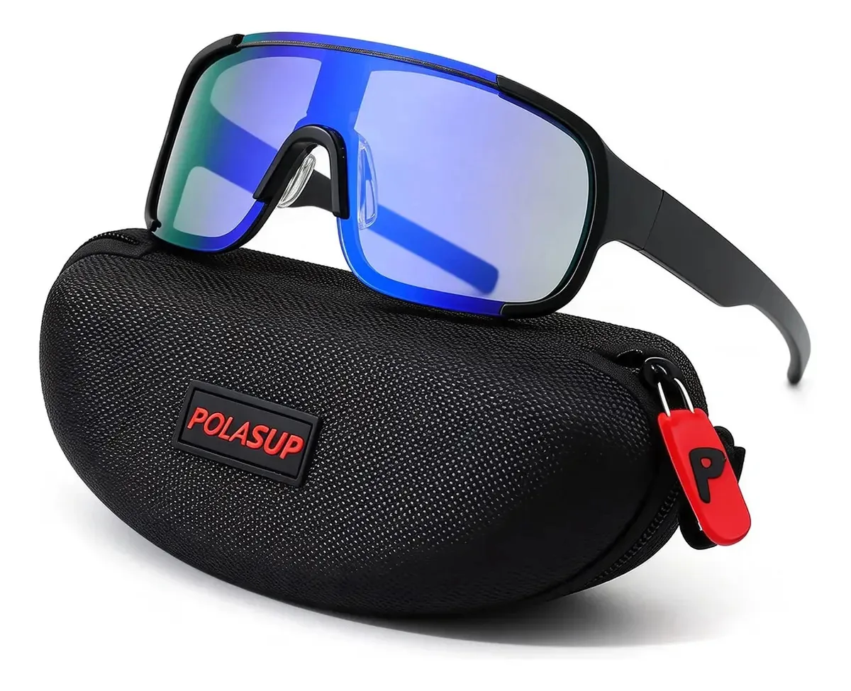 Óculo esportivo POLASUP Ciclismo 20834 Único - azul de policarbonato com tratamento da lente clássica armação de plástico - preto e hastes de plástico - preto