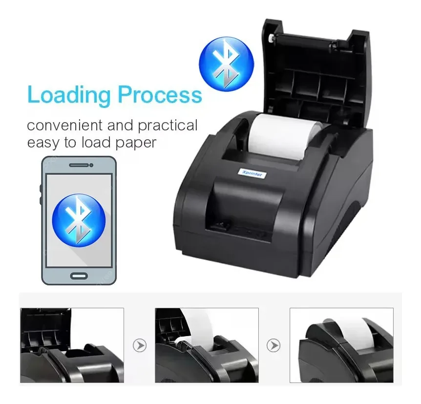 Impressora térmica Bluetooth Xprinter 58mm Pos Usb para Ticker