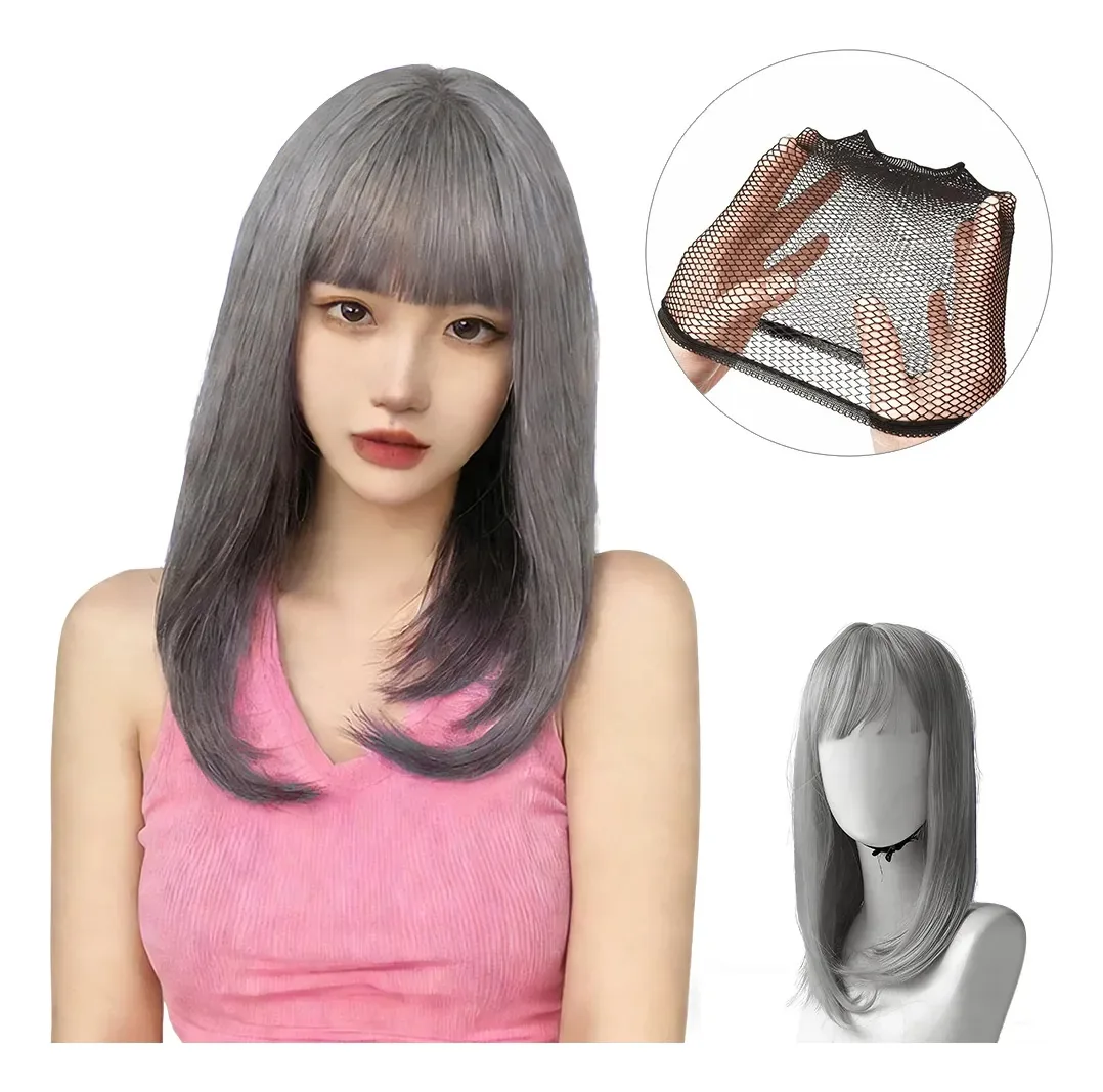 Perucas para mulheres, cabelos longos e lisos para festas, cosplay, cor cinza