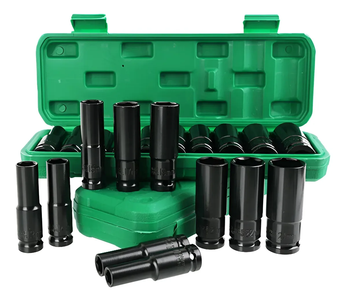 Jogo Soquete Longo Sextavado Impacto 1/2 8 A 24 Mm 10pcs Preto