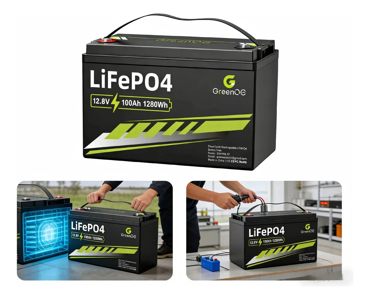 Bateria Greenoe Lifepo4 12v 100ah 1280wh Solar Deep Cycle 15000 Prefácio de bateria de lítio extensível recarregável de ciclos profundos para sistema solar Rvs Marine Remol Vans Backup