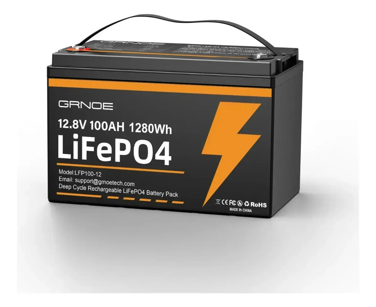 Bateria Grnoe Lifepo4 12v 100ah 1280wh Solar Deep Cycle 15000 Prefácio de bateria de lítio de ciclos profundos recarregável extensível para sistema solar Rvs Marine Remol Vans Backup