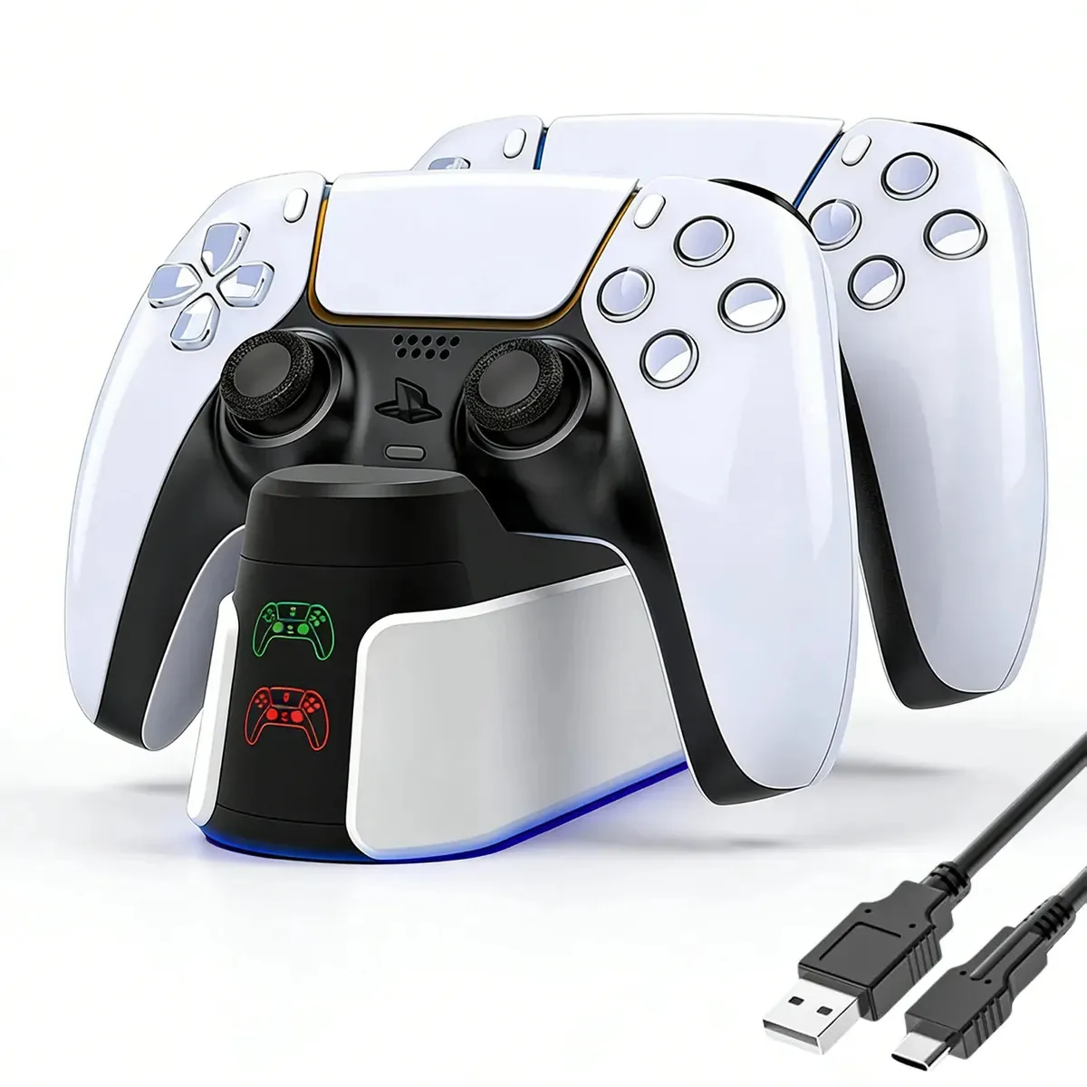 Base Carregador Para Playstation 5 Controle Dualsense. Suporte Para PS5 Com Led, Carrega 2 Controles Ps5 Rápido, Base De Carregamento E Organizador De Mesa, Acessório Essencial Para Setup Gamer